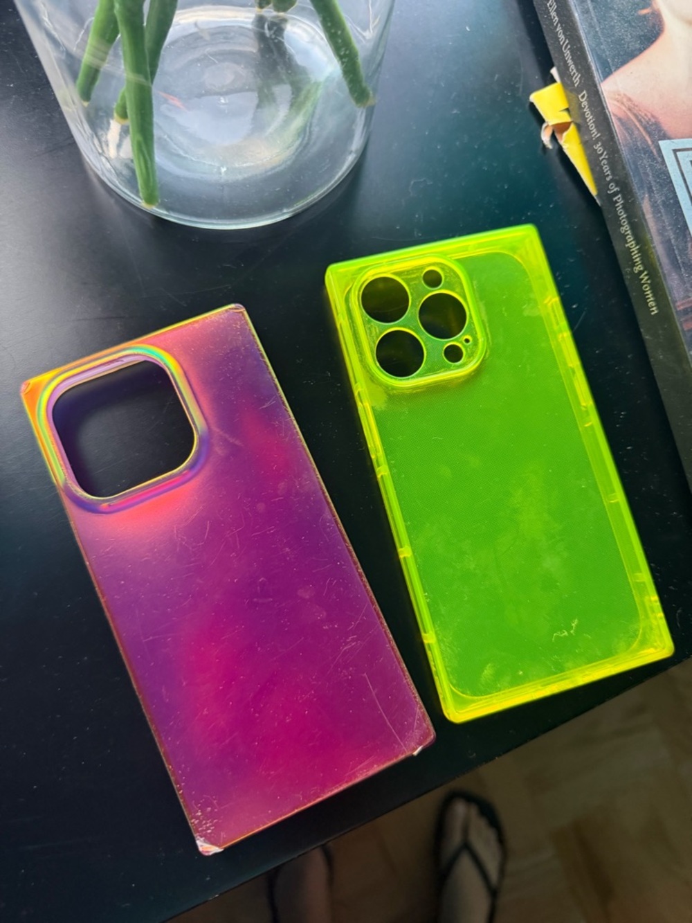 Neon Green Transparent & Pink Holographic color - IPhone 14 Pro Case
